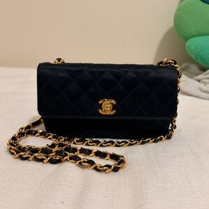CHANEL Mini Satin Flap Bag - Black w/ 24K Gold Hardware - Vintage